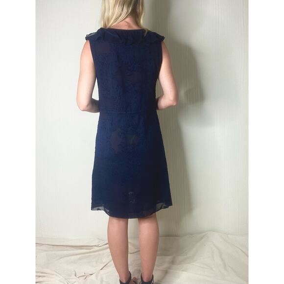 TORY BURCH Navy Sheer Floral Silk Ruffle Sleeveless Dress US 2 - Picture 7 of 14